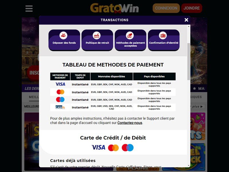 Gratowin Casino - apercu de caisse