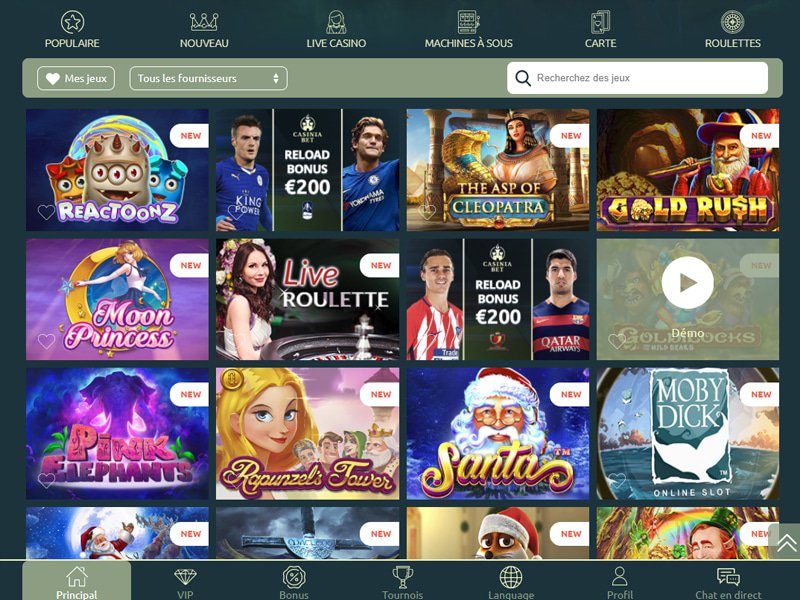 Casinia Casino - apercu de logiciel