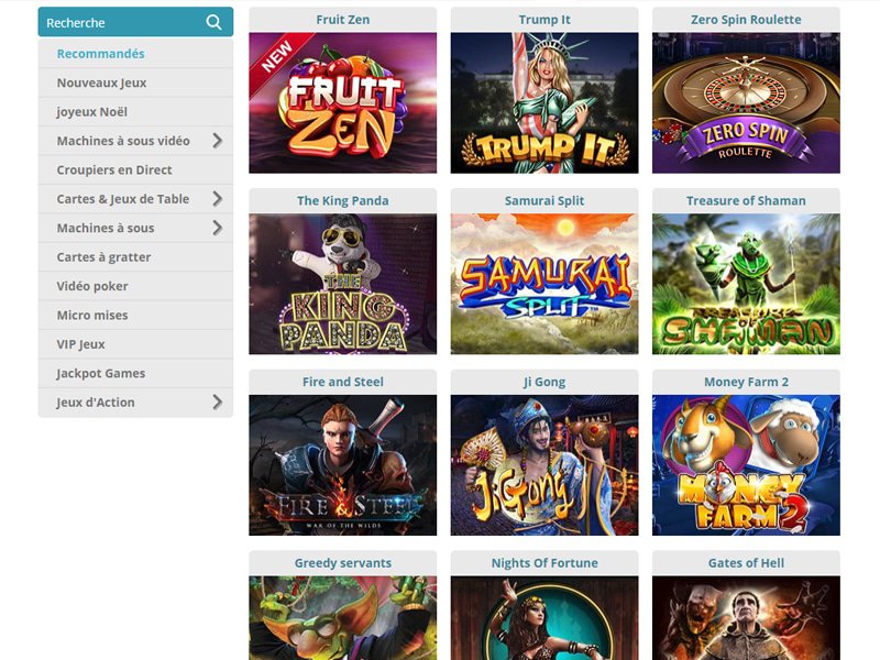Cozyno Casino - apercu de logiciel