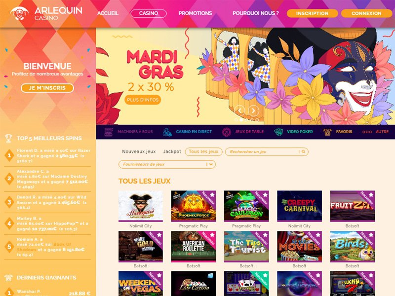 Arlequin Casino - apercu de site