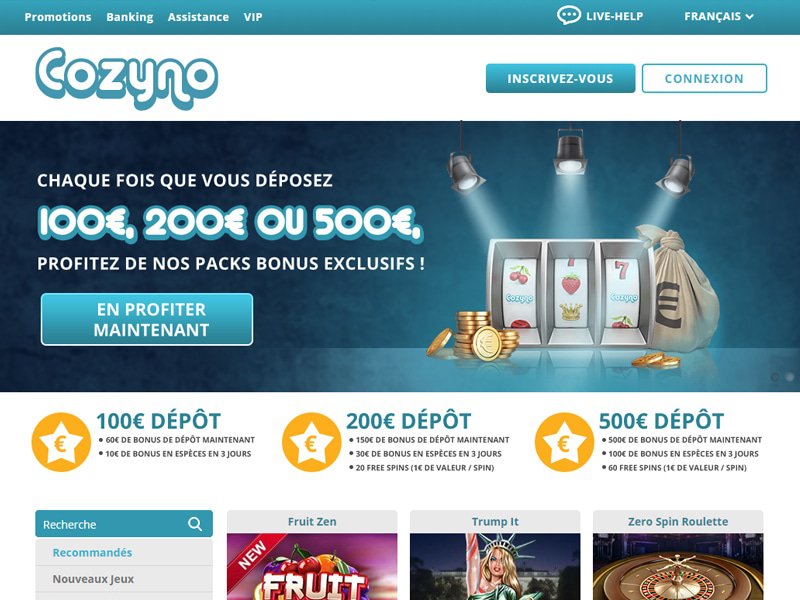 Cozyno Casino - apercu de site