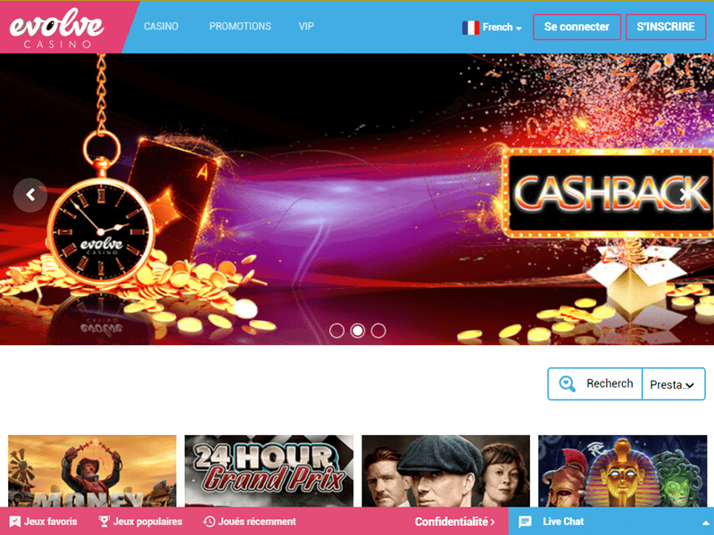 Evolve Casino - apercu de site