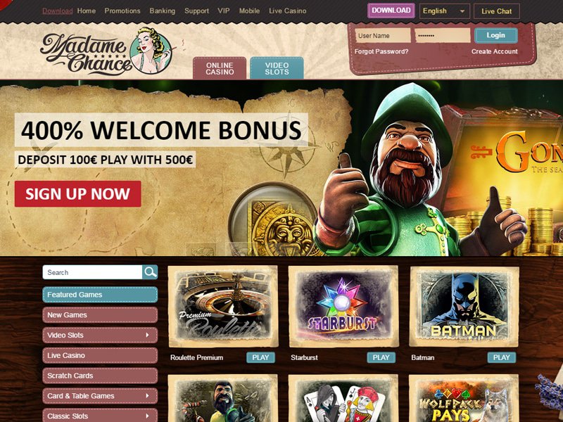 Madame Chance Casino - apercu de site