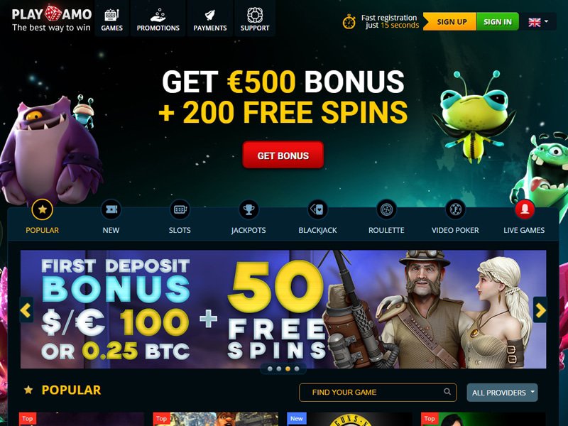 Playamo Casino - apercu de site