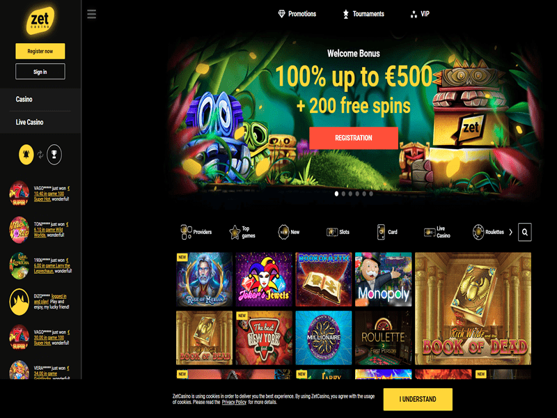 Zet Casino - apercu de site